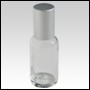 Boston round Clear glass roll on bottle with Matte Silver cap.  Capacity : 33ml (1oz)