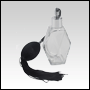 Diamond shaped glass bottle with Black antique style sprayer top with tassel. Capacity: 2oz