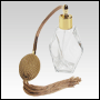 Diamond shaped glass bottle with Gold antique style sprayer top with tassel .Capacity: 2oz (60 ml)