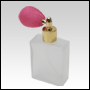 Frosted Elegant Glass Bottle with Pink Bulb sprayer and golden fitting. Capacity: 2oz (60ml)