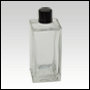 Rectangular clear glass bottle with a shiny black cap. Capacity: 100ml (~3.5oz)