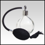 Clear Round glass bottle with Black Bulb sprayer, tassel and silver fitting. Capacity: 4.33oz(128ml)