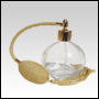 Clear Round glass bottle with Gold Bulb sprayer, tassel and golden fitting. Capacity: 4.33oz(128ml)