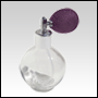 Round glass bottle with Lavender Bulb sprayer and silver fitting. Capacity: 2 2/3o