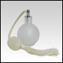 78ml(2.65oz) Frosted glass Round bottle with Ivory antique style sprayer top with tassel.  Spray top