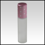 Frosted roll-on bottle with pink cap. Pink cap with Silver dots. Capacity: 9 ml (1/3 oz)