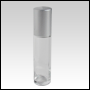 Clear glass roll on bottle with matte Silver color metallized cap. Capacity : 9ml (1/3oz)