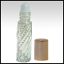 Clear glass swirl design roll on bottle with Golden color metallized cap.  Capacity : 10ml (1/3oz)
