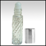 Clear Glass Swirl Design Roll On Bottle with a Silver Metal Cap. Capacity:10ml (1/3oz)