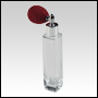 Slim Glass Bottle with Red Bulb sprayer and silver fitting. Capacity: 1 2/3oz (50ml)