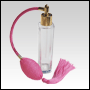 Slim glass bottle with Pink Bulb sprayer with tassel and golden fitting. Capacity: 1 2/3oz (50ml)