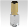Square Slim bottle with Golden sprayer and cap. Capacity: 5ml (1/6 oz)