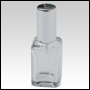 Square glass bottle with Shiny Silver metal sprayer and cap. Capacity: 1/2oz (15ml)
