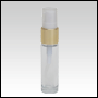 Clear Glass Bottle with a Gold Collar, White Treatment Pump, and Clear Cap. 10ml (1/3 oz). 