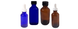 Amber Blue Boston round bottles with droppers