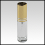 Clear Glass, cylindrical bottle with Silver-ring Gold sprayer. 5ml (1/6oz)