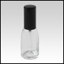 Clear bell shaped bottle with black cap and sprayer. Capacity: 10 ml (1/3 oz)